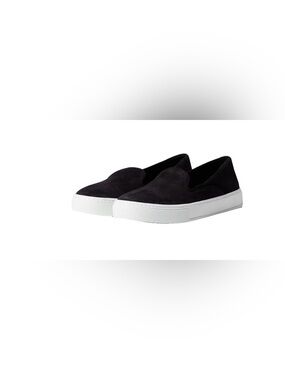 Aquatalia Black Suede Slip-On Sneakers with White Platform Sole